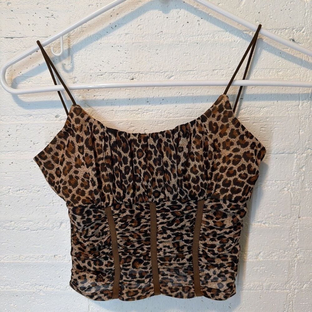 90s Y2K Leopard Print Cropped Corset Top from Princess Polly XS